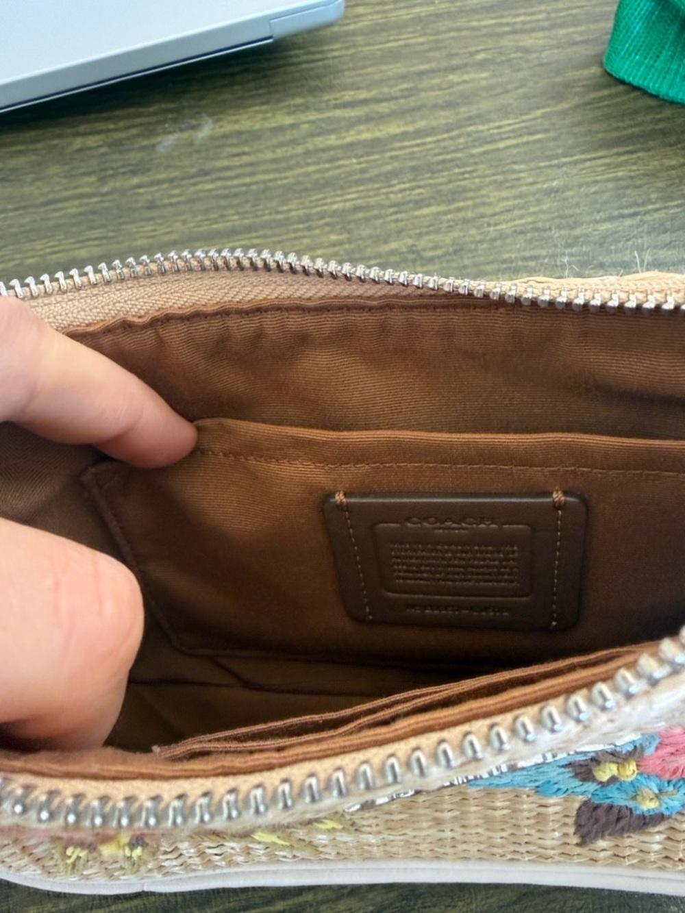 Coach Straw Shoulder Bag with Pink and Blue Floral Embroidery - Picture 3 of 3